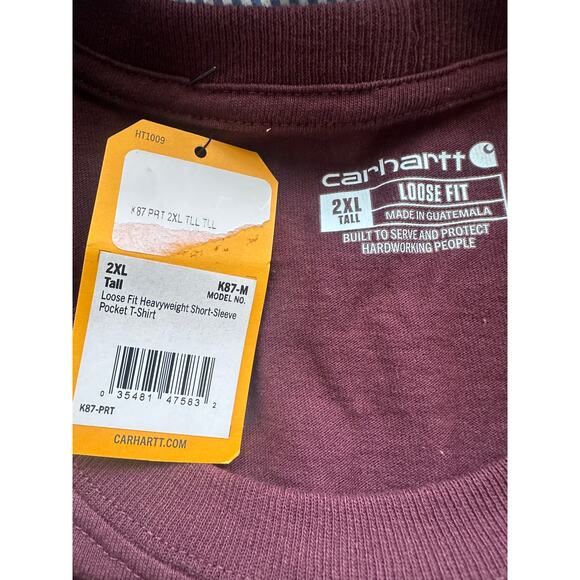 Carhartt Maroon Men’s Loose Fit Heavy Weight Short Sleeve Pocket T-Shirt 2XL - Picture 4 of 7